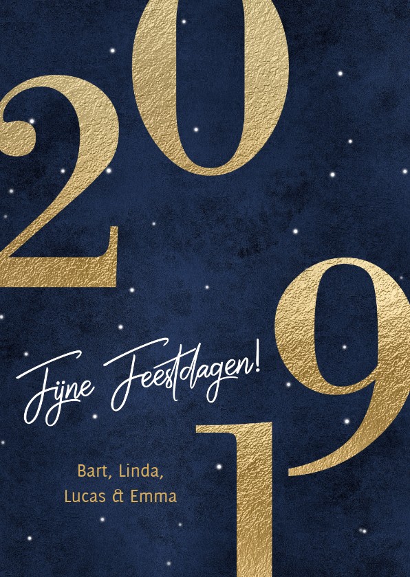 Nieuwjaarskaart 2019 goud en donker blauw - Nieuwjaarskaarten Nieuwjaarskaarten - Nieuwjaarskaart 2019 goud en donker blauw