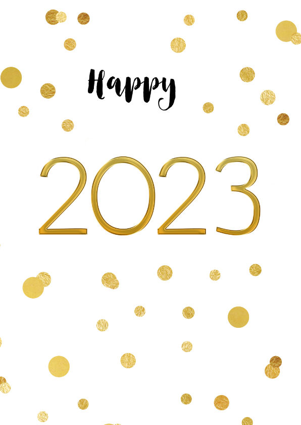 Nieuwjaarskaart 2023 confetti goud - Nieuwjaarskaarten Nieuwjaarskaarten - Nieuwjaarskaart 2023 confetti goud
