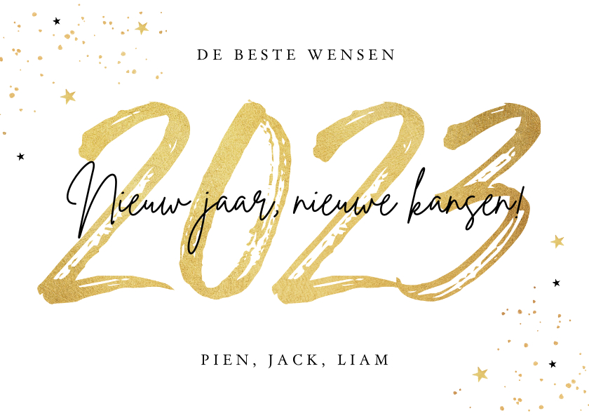 Nieuwjaarskaart 2023 goud confetti sterren nieuw jaar - Nieuwjaarskaarten Nieuwjaarskaarten - Nieuwjaarskaart 2023 goud confetti sterren nieuw jaar