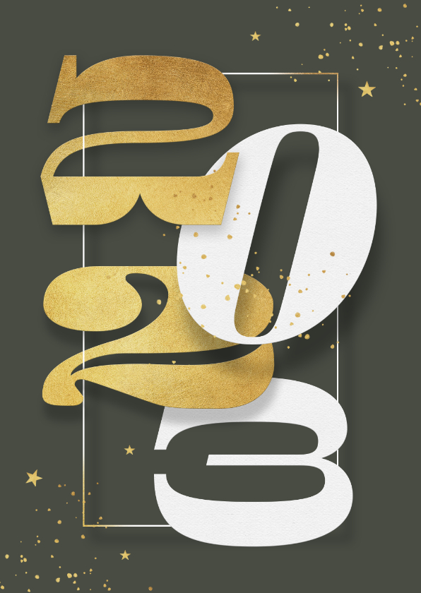 Nieuwjaarskaarten - Nieuwjaarskaart 2023 goud sterretjes spetters
