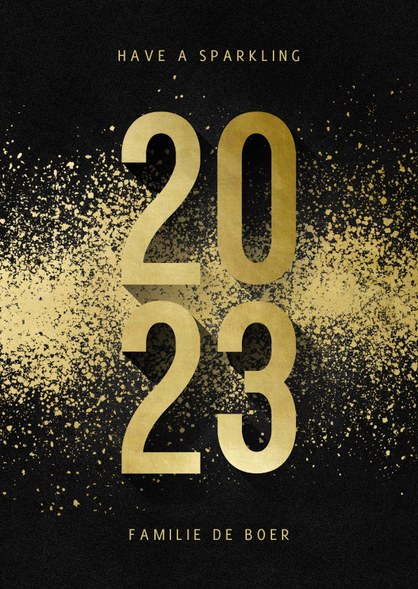 Nieuwjaarskaarten - Nieuwjaarskaart 2023 goudlook met spetters