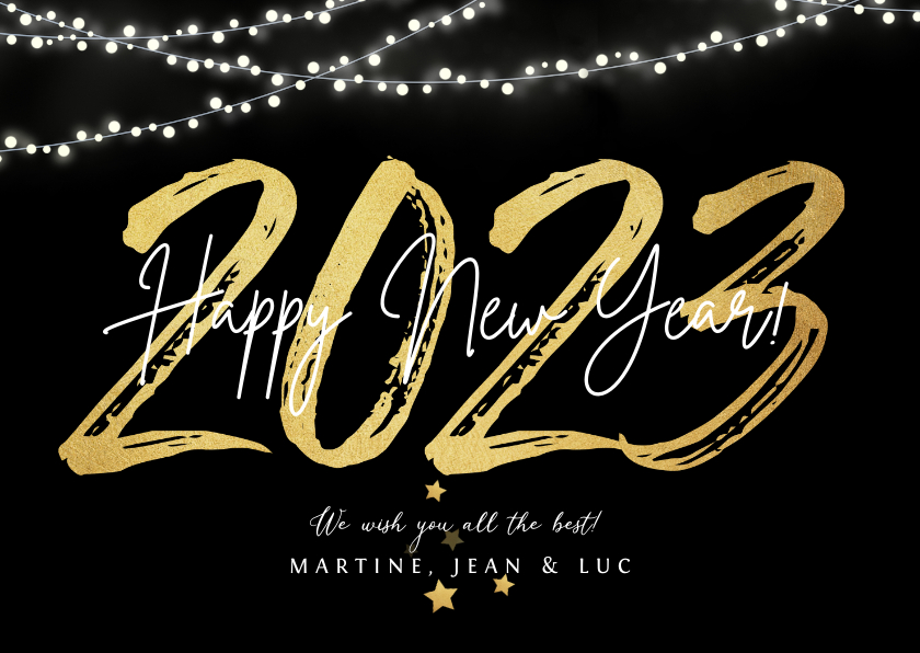 Nieuwjaarskaarten - Nieuwjaarskaart 2023 in goud happy new year