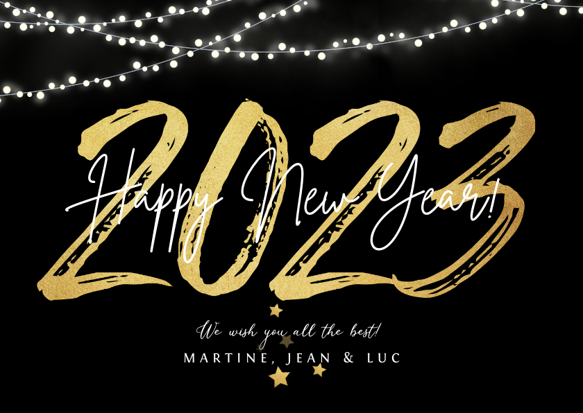 Nieuwjaarskaart 2023 in goud happy new year - Nieuwjaarskaarten Nieuwjaarskaarten - Nieuwjaarskaart 2023 in goud happy new year