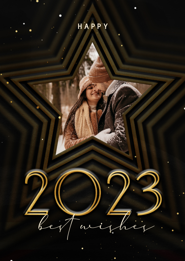 Nieuwjaarskaarten - Nieuwjaarskaart 2023 met foto en ster op achtergrond