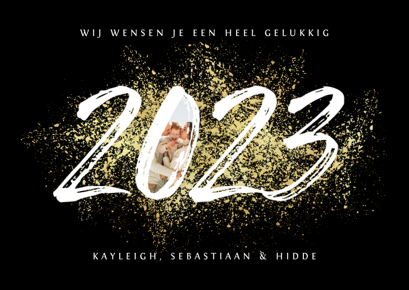 Nieuwjaarskaart 2023 stijlvol goud spetters vuurwerk - Nieuwjaarskaarten Nieuwjaarskaarten - Nieuwjaarskaart 2023 stijlvol goud spetters vuurwerk