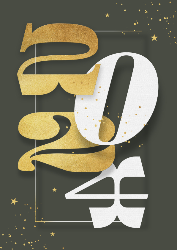 Nieuwjaarskaarten - Nieuwjaarskaart 2024 goud sterretjes spetters
