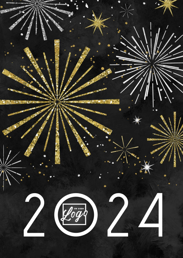 Nieuwjaarskaarten - Nieuwjaarskaart 2024 vuurwerk champagne nieuwjaarsborrel