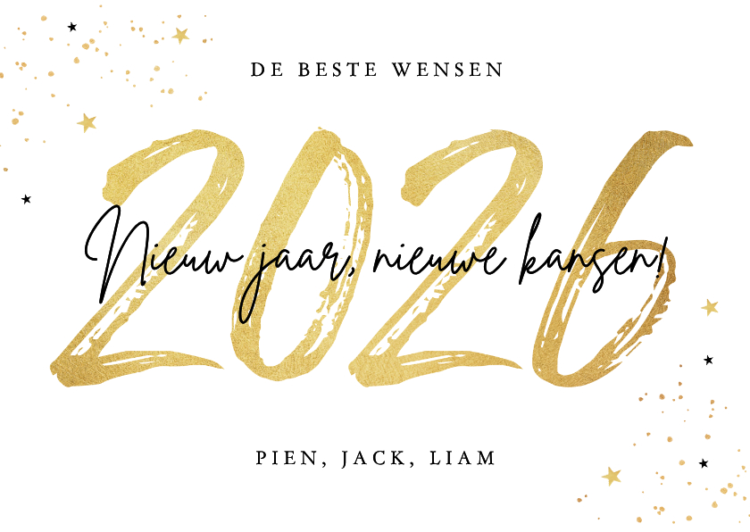 Nieuwjaarskaart 2026 goud confetti sterren nieuw jaar - Nieuwjaarskaarten Nieuwjaarskaarten - Nieuwjaarskaart 2026 goud confetti sterren nieuw jaar