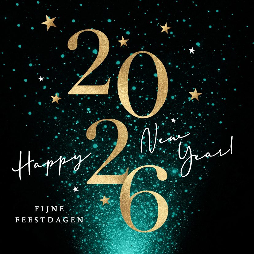 Nieuwjaarskaarten - Nieuwjaarskaart 2026 in goud en vuurwerk