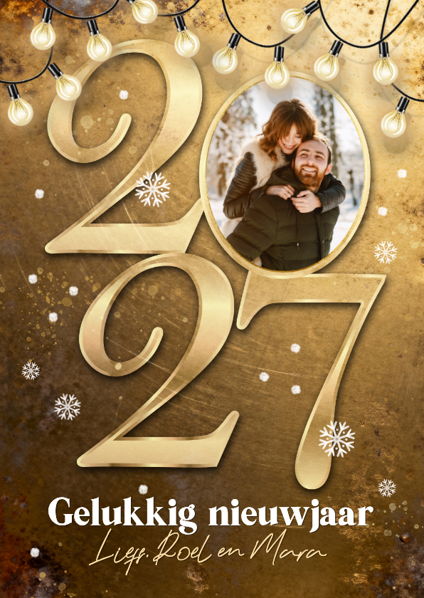 Nieuwjaarskaarten - Nieuwjaarskaart 2027 goud metaal kerst fijne feestdagen foto