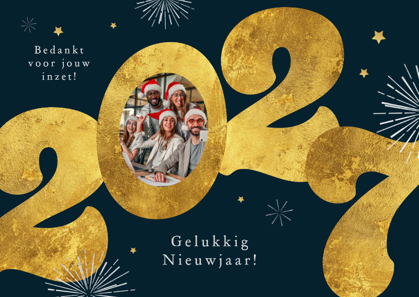 Nieuwjaarskaarten - Nieuwjaarskaart 2027 goud modern zakelijk vuurwerk sterren