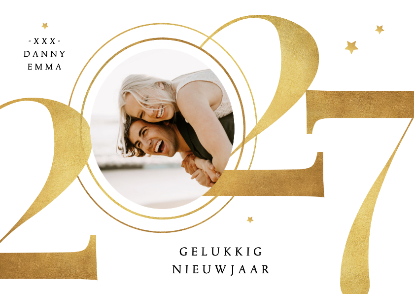 Nieuwjaarskaart 2027 goud sterren stijlvol grafisch foto - Nieuwjaarskaarten Nieuwjaarskaarten - Nieuwjaarskaart 2027 goud sterren stijlvol grafisch foto