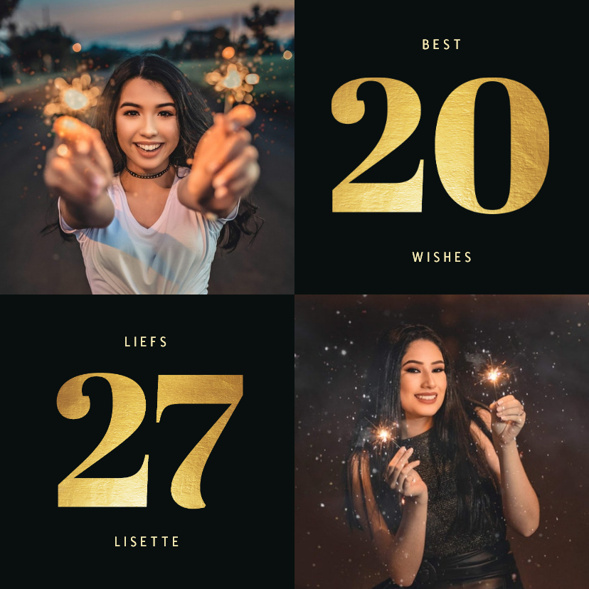Nieuwjaarskaart 2027 goudlook met 2 foto's - Nieuwjaarskaarten Nieuwjaarskaarten - Nieuwjaarskaart 2027 goudlook met 2 foto's
