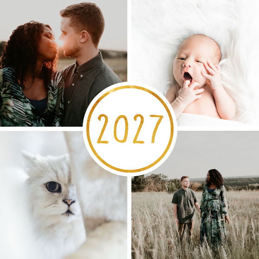 Nieuwjaarskaart '2027' met 4 foto's vierkant - Nieuwjaarskaarten Nieuwjaarskaarten - Nieuwjaarskaart '2027' met 4 foto's vierkant