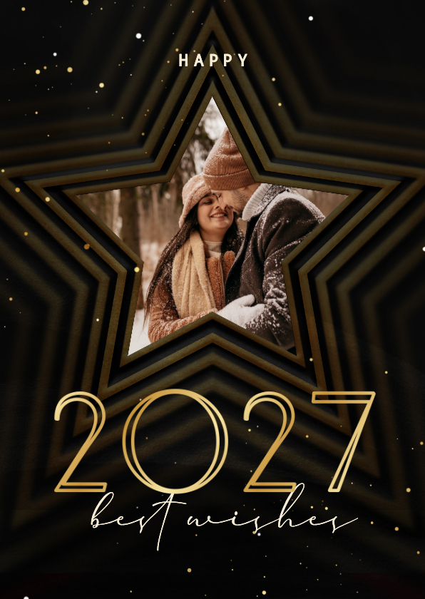 Nieuwjaarskaart 2027 met foto en ster op achtergrond - Nieuwjaarskaarten Nieuwjaarskaarten - Nieuwjaarskaart 2027 met foto en ster op achtergrond