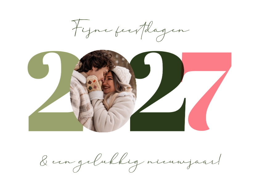 Nieuwjaarskaart 2027 pastelkleuren met foto - Nieuwjaarskaarten Nieuwjaarskaarten - Nieuwjaarskaart 2027 pastelkleuren met foto