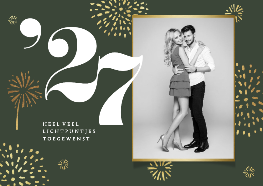 Nieuwjaarskaart 2027 vuurwerk goud stijlvol foto - Nieuwjaarskaarten Nieuwjaarskaarten - Nieuwjaarskaart 2027 vuurwerk goud stijlvol foto