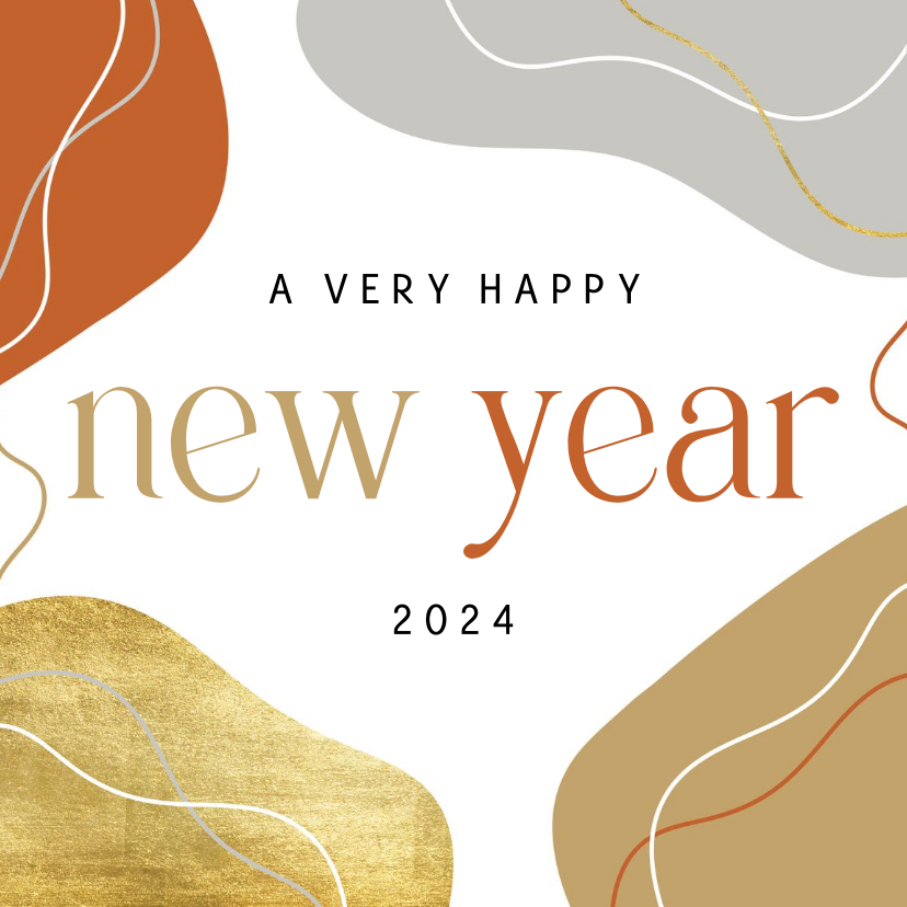 Nieuwjaarskaarten - Nieuwjaarskaart abstracte vormen met goud en lijntjes