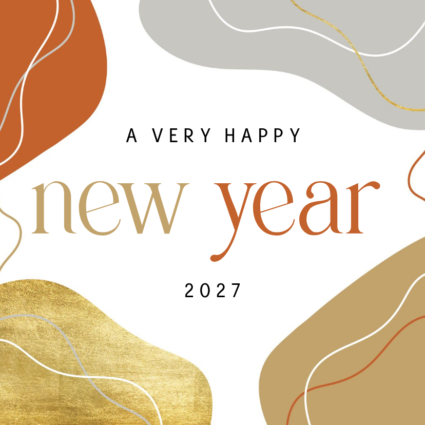 Nieuwjaarskaart abstracte vormen met goud en lijntjes - Nieuwjaarskaarten Nieuwjaarskaarten - Nieuwjaarskaart abstracte vormen met goud en lijntjes
