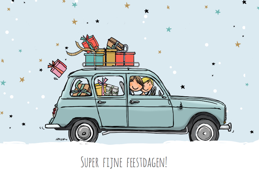 Nieuwjaarskaart auto vier blauw - Nieuwjaarskaarten Nieuwjaarskaarten - Nieuwjaarskaart auto vier blauw