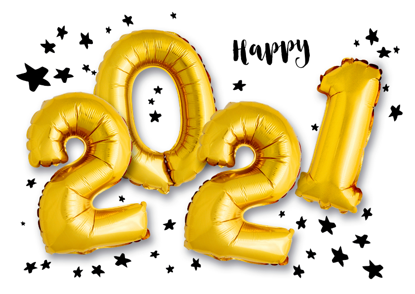 Nieuwjaarskaart ballonnen 2021 met sterren - Nieuwjaarskaarten Nieuwjaarskaarten - Nieuwjaarskaart ballonnen 2021 met sterren