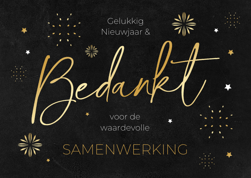 Nieuwjaarskaarten - Nieuwjaarskaart bedankt zakelijk vuurwerk sterren goud