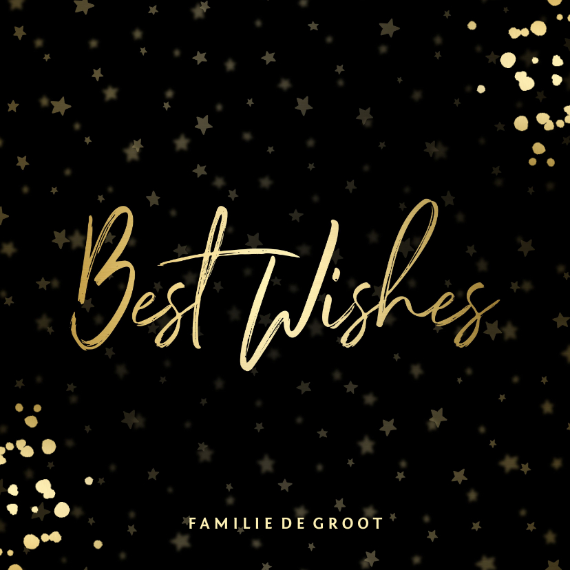Nieuwjaarskaarten - Nieuwjaarskaart Best Wishes sterren goud met confetti