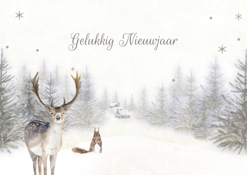 Nieuwjaarskaart bos winter - Nieuwjaarskaarten Nieuwjaarskaarten - Nieuwjaarskaart bos winter