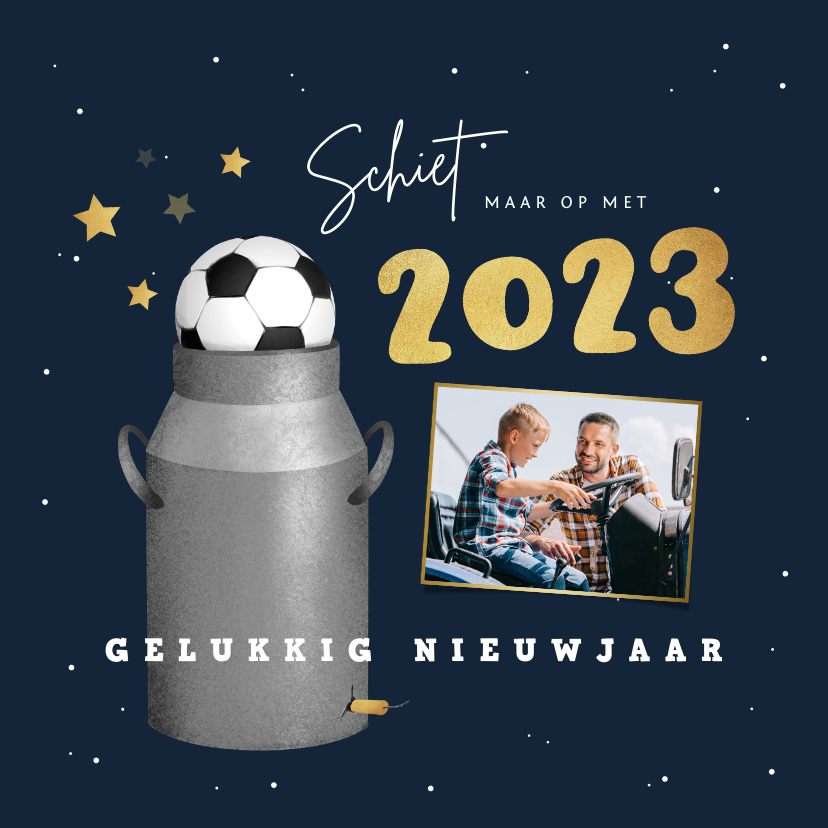 Nieuwjaarskaart carbid schieten vuurwerk sterren 2023 goud - Nieuwjaarskaarten Nieuwjaarskaarten - Nieuwjaarskaart carbid schieten vuurwerk sterren 2023 goud