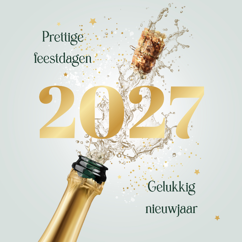 Nieuwjaarskaarten - Nieuwjaarskaart champagne 2027 sterretjes goud feestdagen