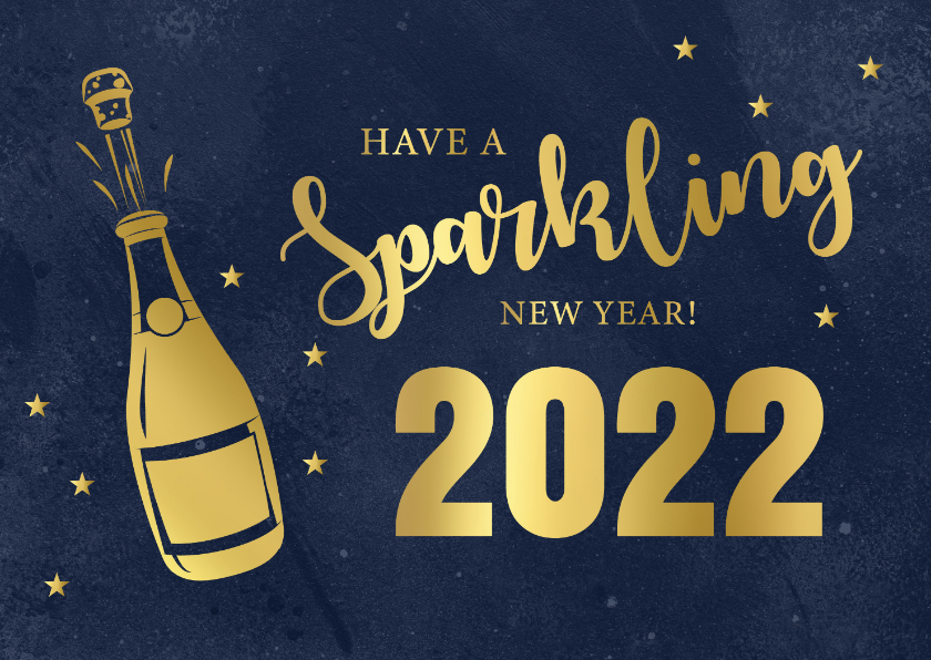 Nieuwjaarskaart champagne fles typografie goudlook - Nieuwjaarskaarten Nieuwjaarskaarten - Nieuwjaarskaart champagne fles typografie goudlook