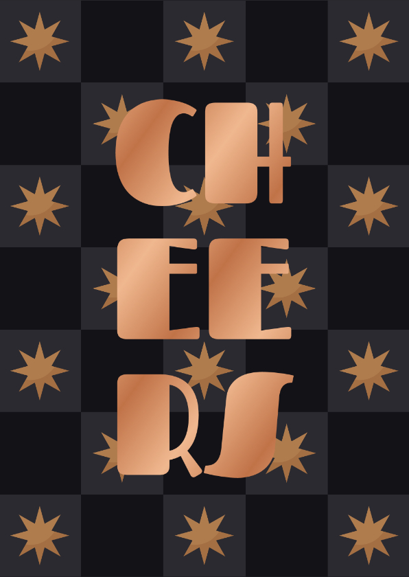 Nieuwjaarskaart cheers blokjespatroon met sterren - Nieuwjaarskaarten Nieuwjaarskaarten - Nieuwjaarskaart cheers blokjespatroon met sterren