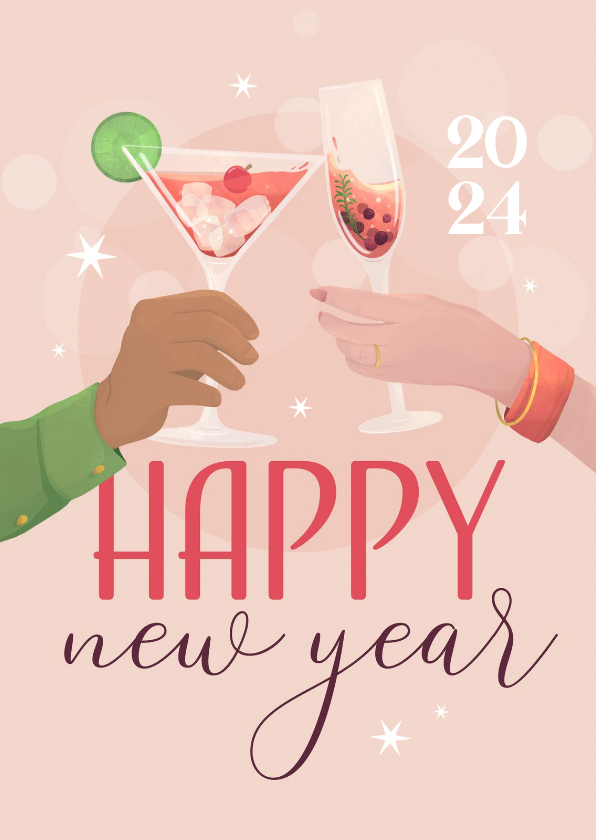 Nieuwjaarskaart cheers champagne happy new year hip - Nieuwjaarskaarten Nieuwjaarskaarten - Nieuwjaarskaart cheers champagne happy new year hip