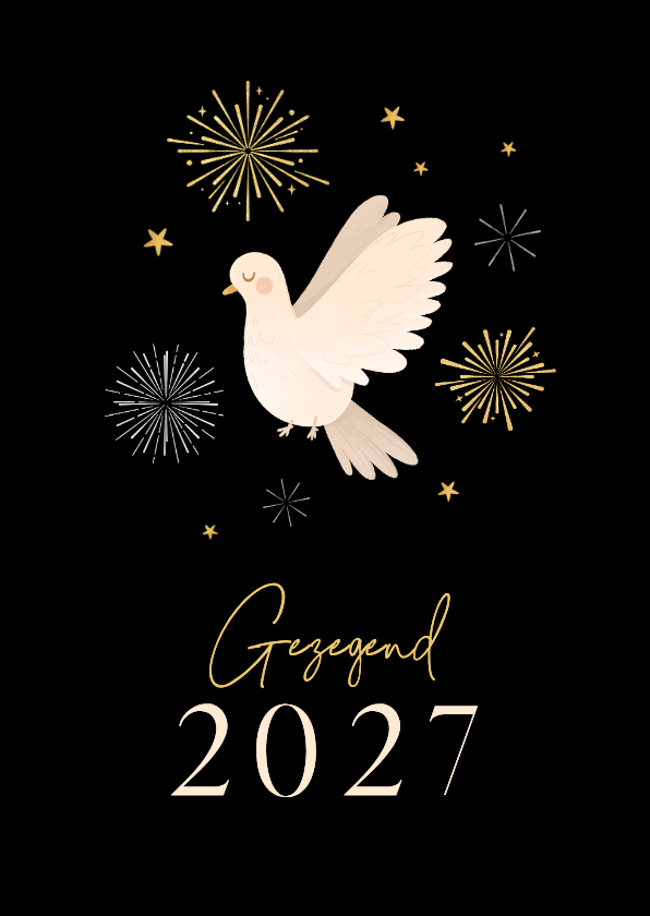 Nieuwjaarskaarten - Nieuwjaarskaart christelijk vuurwerk witte duif gezegend