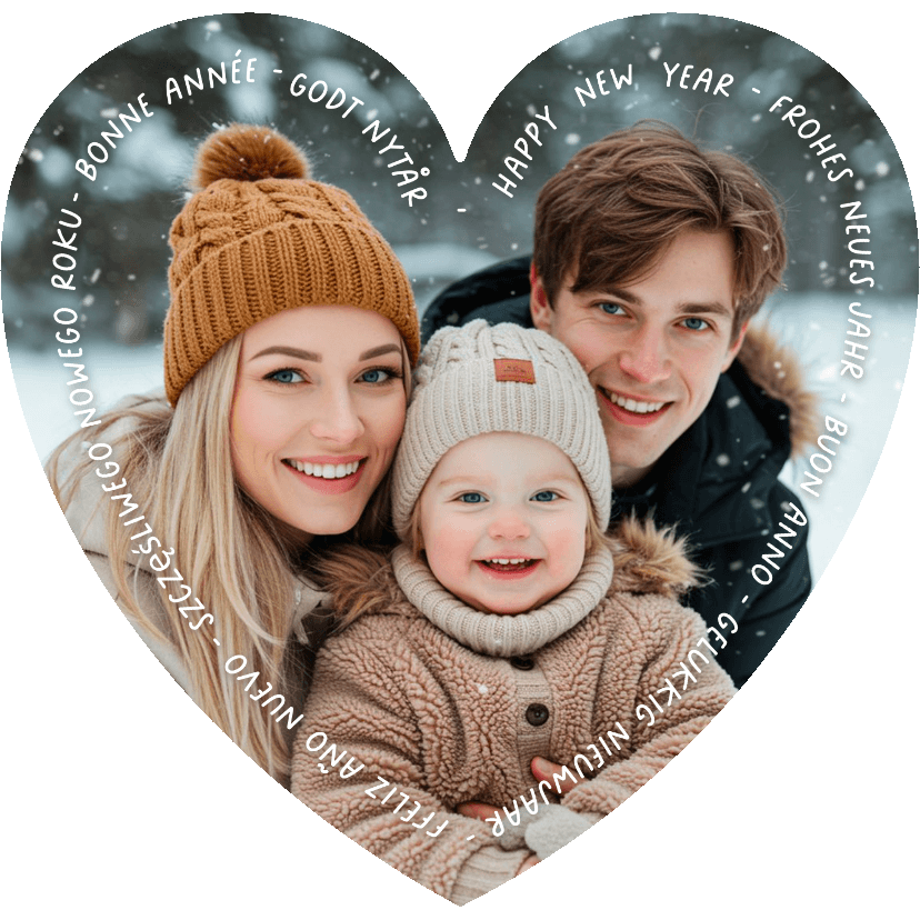 Nieuwjaarskaart eigen foto hartvorm - talen nieuwjaar - Nieuwjaarskaarten Nieuwjaarskaarten - Nieuwjaarskaart eigen foto hartvorm - talen nieuwjaar