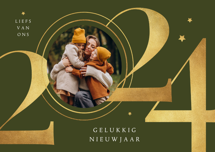 Nieuwjaarskaarten - Nieuwjaarskaart foto goud 2024 grafisch sterren