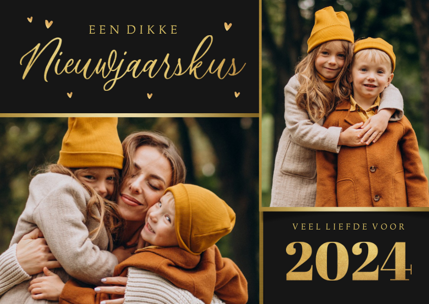 Nieuwjaarskaarten - Nieuwjaarskaart foto goud 2024 liefde nieuwjaarskus