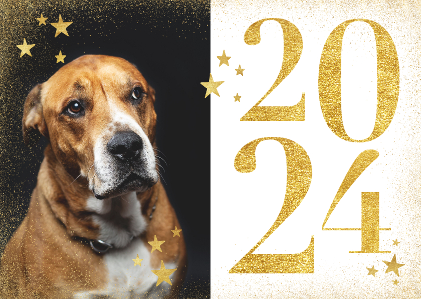 Nieuwjaarskaarten - Nieuwjaarskaart foto gouden 2024 en sterren 