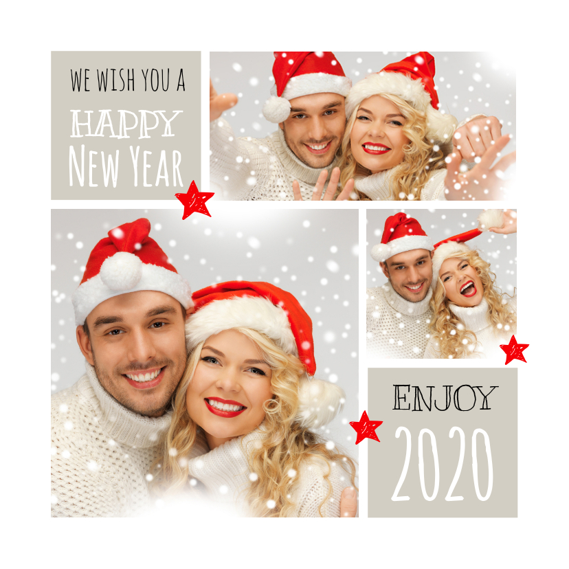 Nieuwjaarskaart fotocollage 2020 aanpasbare achtergrondkleur - Nieuwjaarskaarten Nieuwjaarskaarten - Nieuwjaarskaart fotocollage 2020 aanpasbare achtergrondkleur