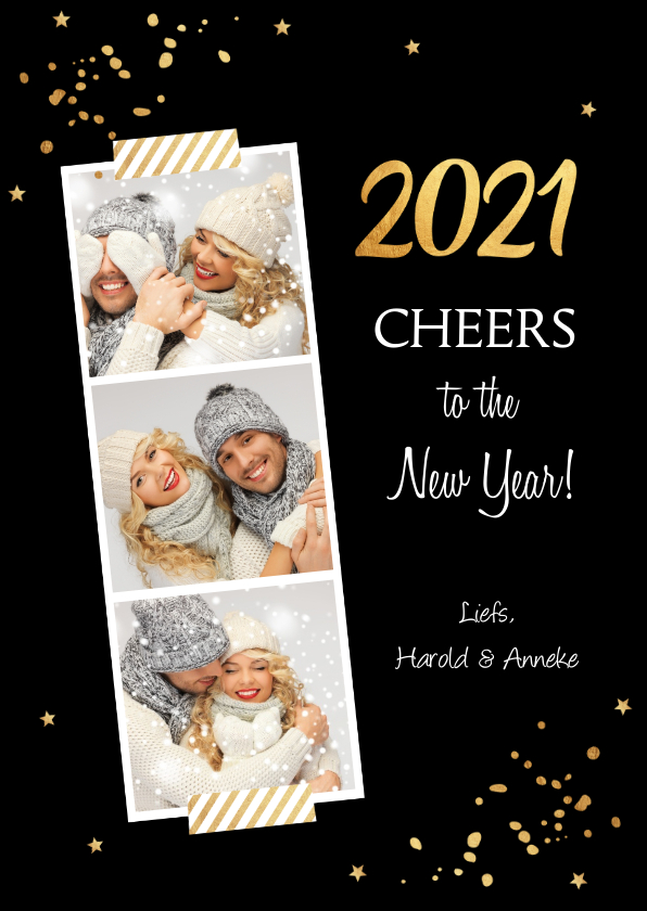 Nieuwjaarskaart fotocollage confetti goud - Nieuwjaarskaarten Nieuwjaarskaarten - Nieuwjaarskaart fotocollage confetti goud