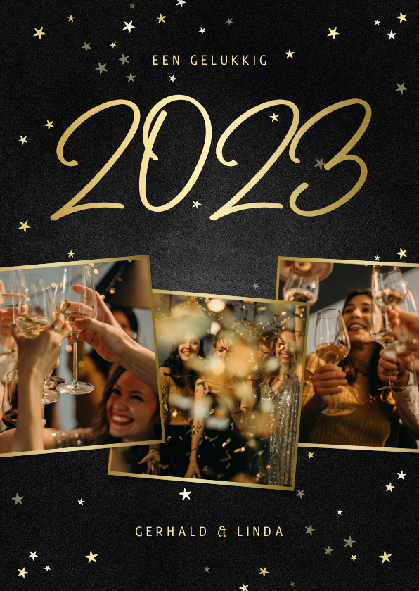Nieuwjaarskaart fotocollage handgeschreven 2023 krijtbord - Nieuwjaarskaarten Nieuwjaarskaarten - Nieuwjaarskaart fotocollage handgeschreven 2023 krijtbord