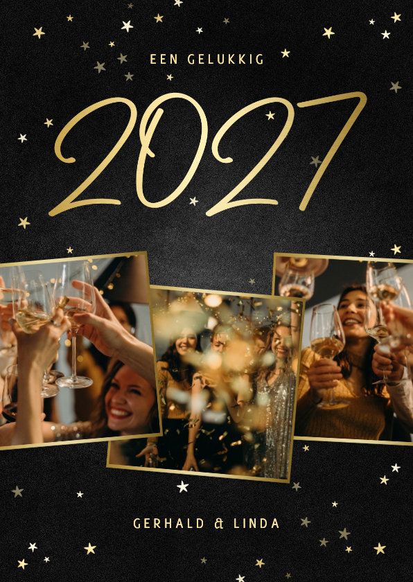 Nieuwjaarskaarten - Nieuwjaarskaart fotocollage handgeschreven 2027 krijtbord