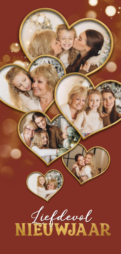 Nieuwjaarskaart fotocollage hartjes liefdevol nieuwjaar - Nieuwjaarskaarten Nieuwjaarskaarten - Nieuwjaarskaart fotocollage hartjes liefdevol nieuwjaar