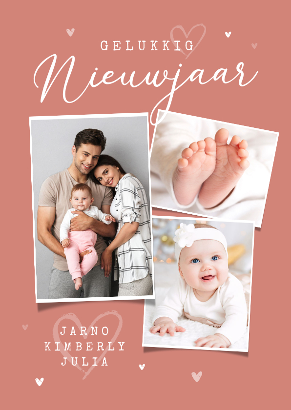 Nieuwjaarskaart fotocollage liefde hartjes - Nieuwjaarskaarten Nieuwjaarskaarten - Nieuwjaarskaart fotocollage liefde hartjes