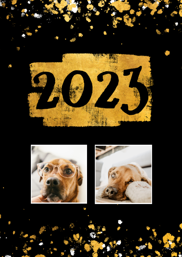 Nieuwjaarskaarten - Nieuwjaarskaart foto's gouden vlak '2023' confetti