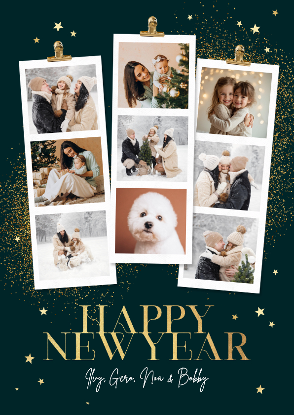 Nieuwjaarskaart fotostrips sterren goud beste wensen - Nieuwjaarskaarten Nieuwjaarskaarten - Nieuwjaarskaart fotostrips sterren goud beste wensen