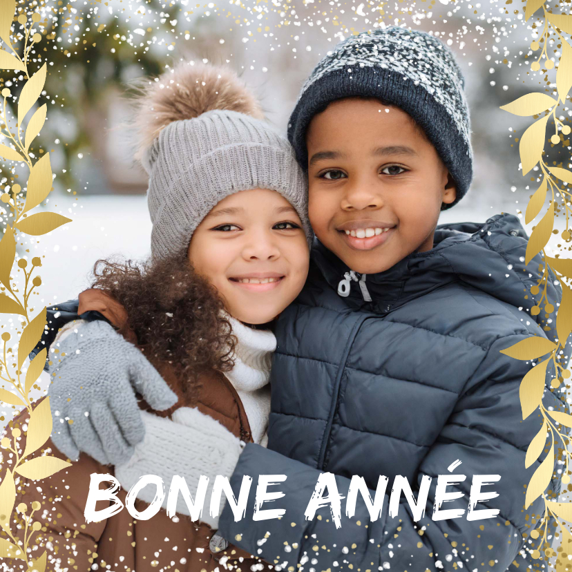 Nieuwjaarskaarten - Nieuwjaarskaart Frans feestelijk gouden kader met confetti
