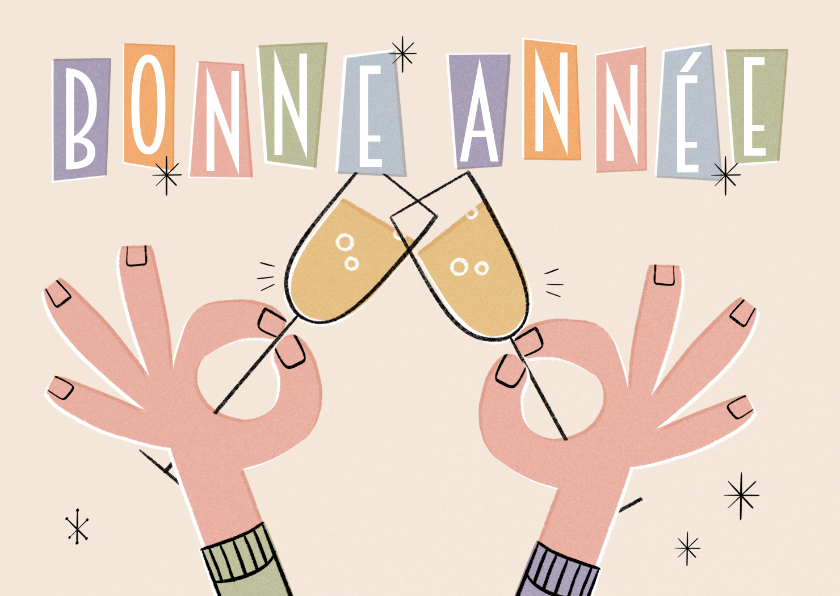 Nieuwjaarskaarten - Nieuwjaarskaart Frans in retrostijl bonne année champagne