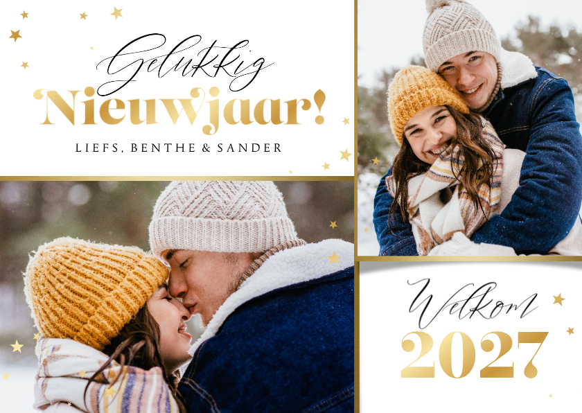 Nieuwjaarskaarten - Nieuwjaarskaart gelukkig nieuwjaar goud sterren foto 2027