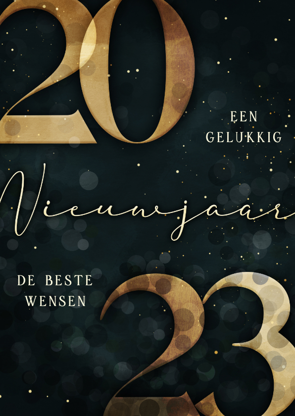 Nieuwjaarskaart gouden 2023 donkergroen stijlvol - Nieuwjaarskaarten Nieuwjaarskaarten - Nieuwjaarskaart gouden 2023 donkergroen stijlvol